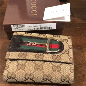 GUCCI wallet green/red stripe, gold horsebit